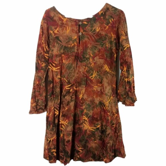 Boho Tunic Mini Dress Dragonfly Print Womens S Colorful Pockets Whimsical - Picture 7 of 9